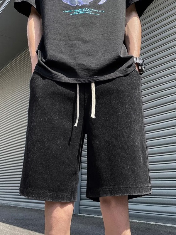 Men's Wash Distressed Drawstring Shorts-1