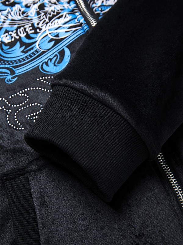 Grunge Rhinestone Print Zip Up Hoodie-7