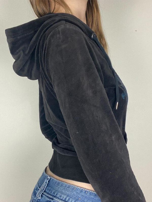 Grunge Rhinestone Print Zip Up Hoodie-2