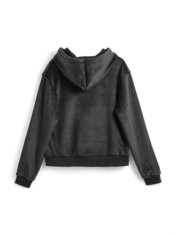 Grunge Rhinestone Print Zip Up Hoodie-4